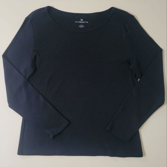 Liz Claiborne Black Cotton Crew Long Sleeve Pullover Top - Picture 3 of 14